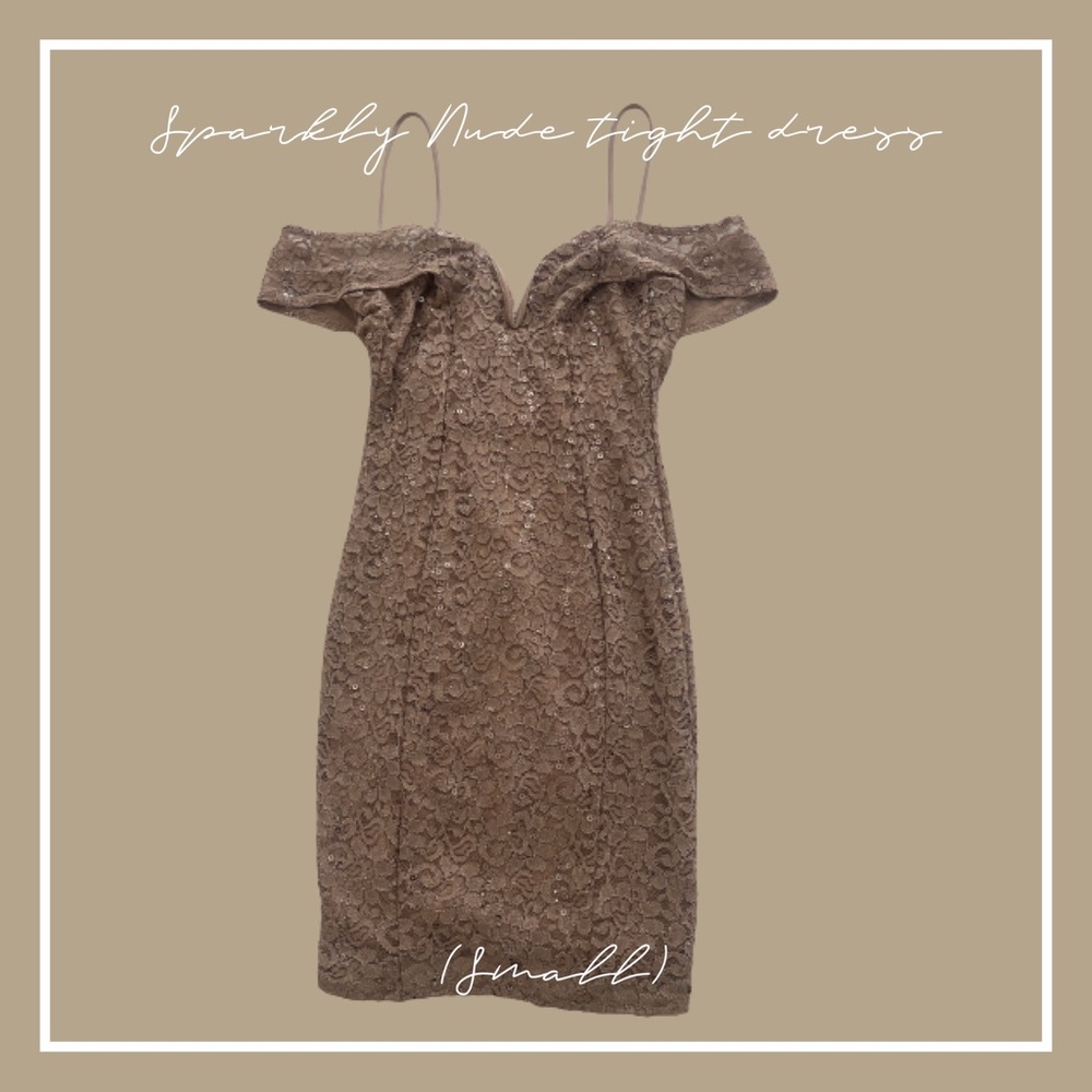 Small, mini dress, sparkly beige/ tan.